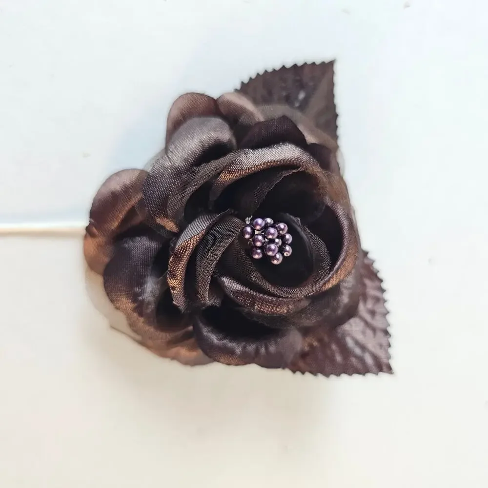 14 Chocolate Brown Silk Rose Picks 2.5in Artificial Flowers Wedding Floral Craft